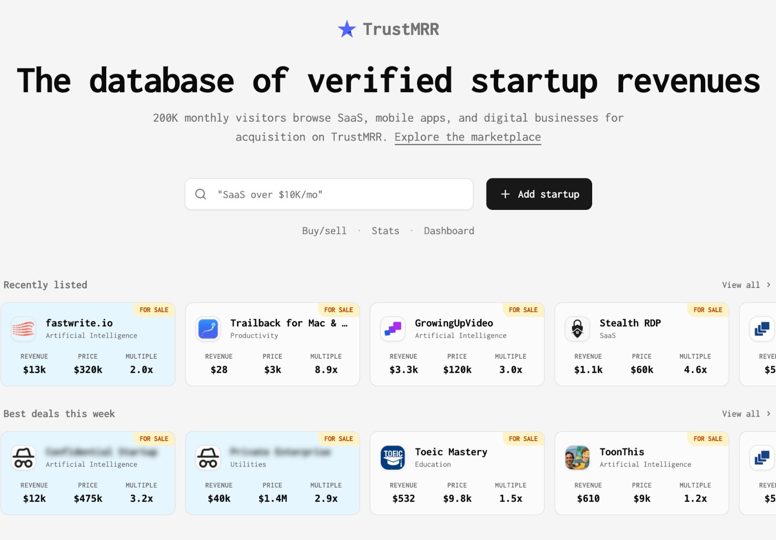 Screenshot of trustmrr.com