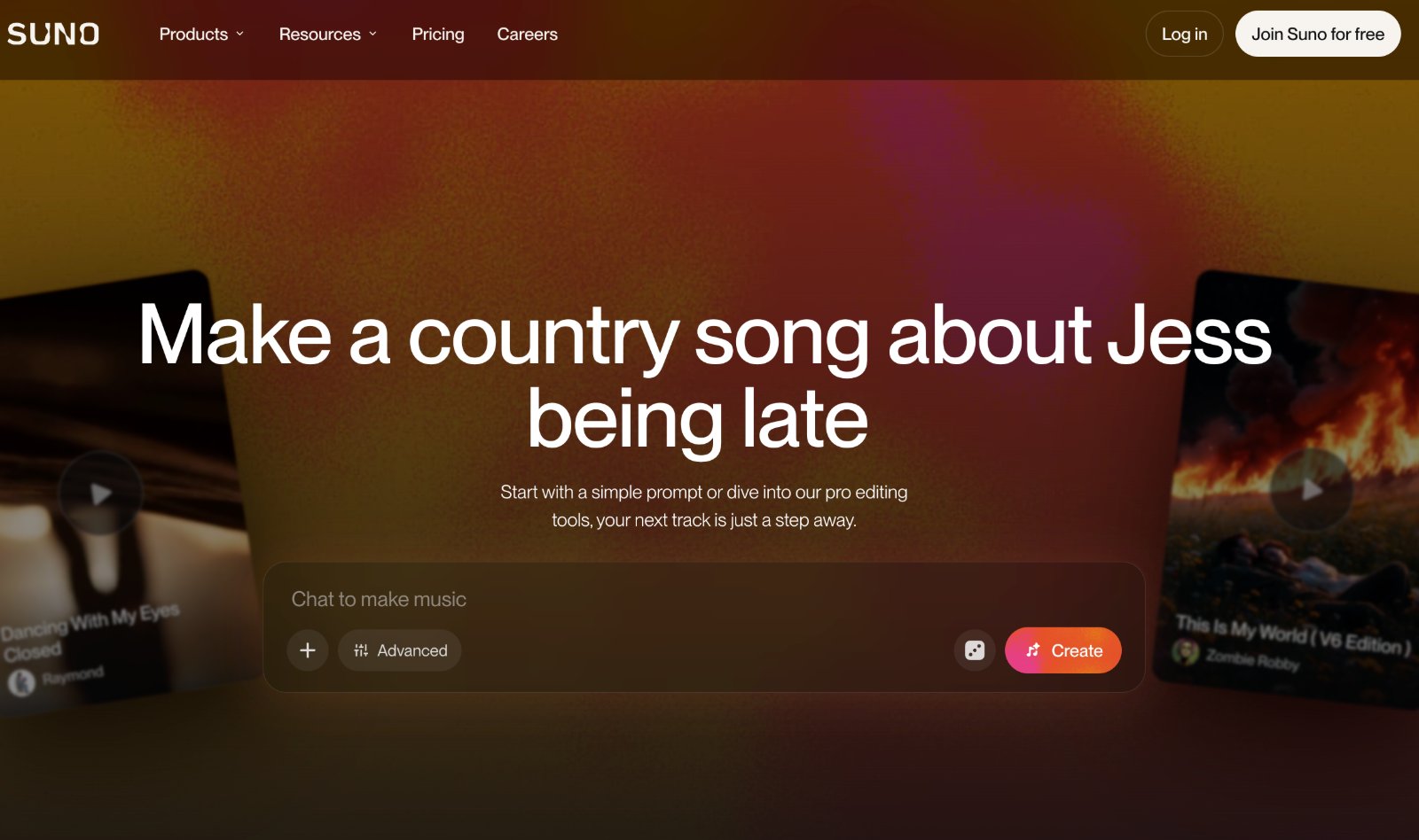 Screenshot of suno.com