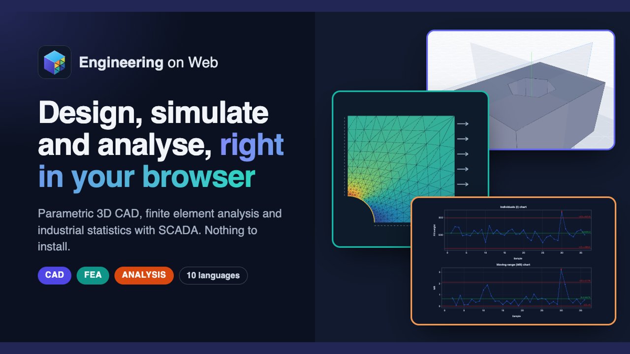 Screenshot of Engineering on Web: Free browser-based parametric 3D CAD, FEA simulation and industrial statistics