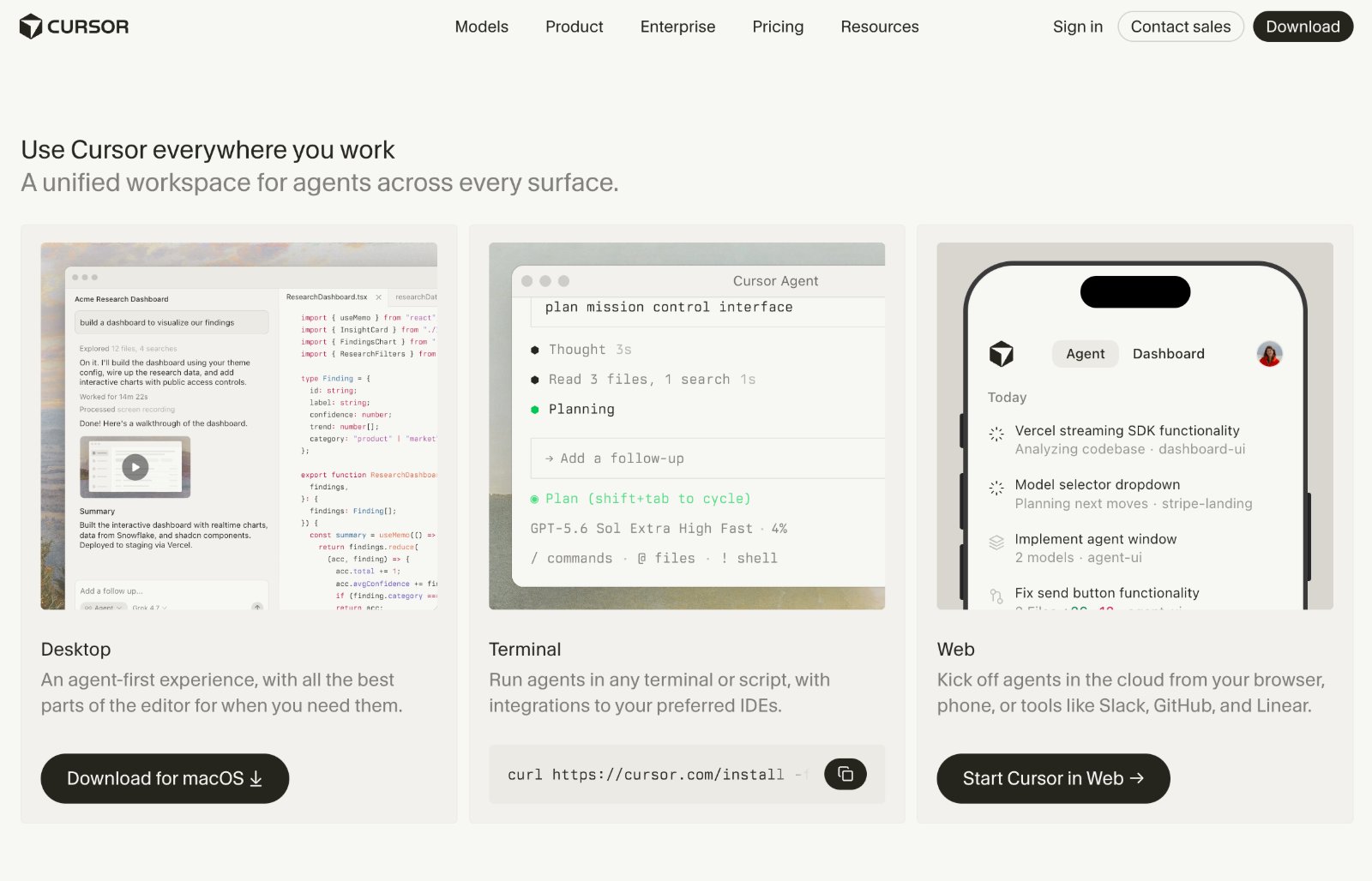 Screenshot of cursor.com